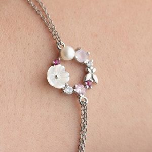 925 Ayar Gümüş Rodyum Kaplama Manolya Çiçeği Model Bahar Çiçeği Bileklik